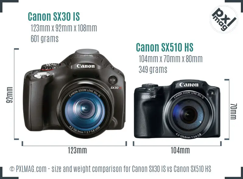 Canon SX30 IS vs Canon SX510 HS size comparison