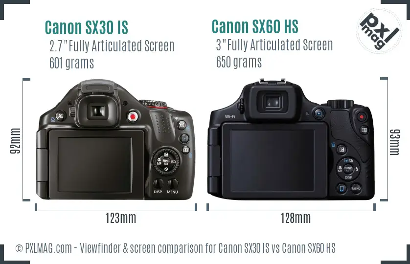 Canon SX30 IS vs Canon SX60 HS Screen and Viewfinder comparison