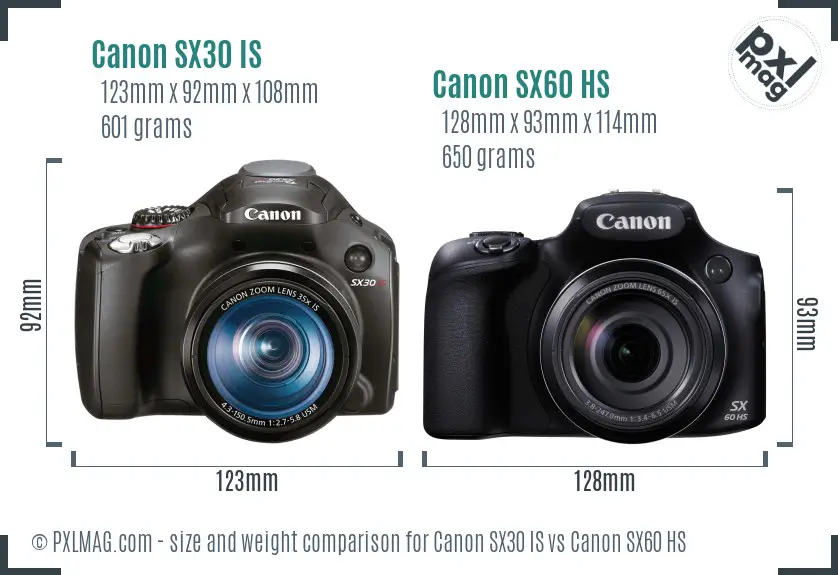 Canon SX30 IS vs Canon SX60 HS size comparison