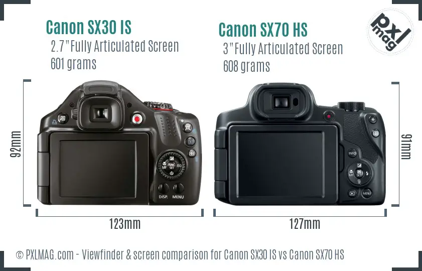 Canon SX30 IS vs Canon SX70 HS Screen and Viewfinder comparison