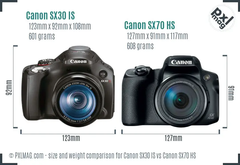 Canon SX30 IS vs Canon SX70 HS size comparison