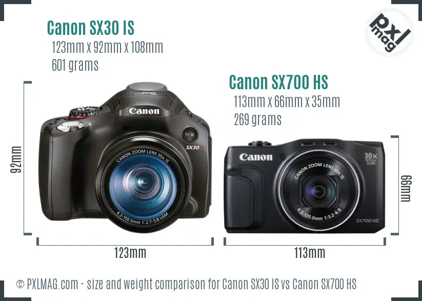 Canon SX30 IS vs Canon SX700 HS size comparison