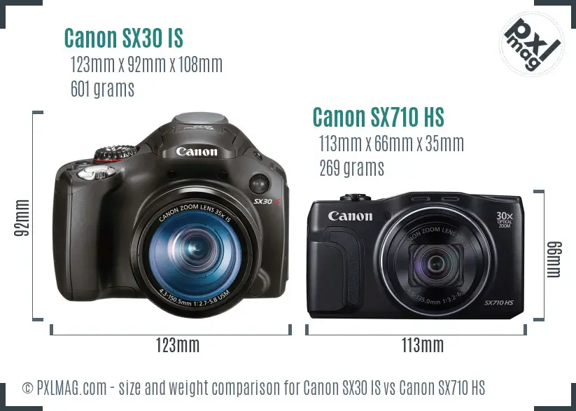 Canon SX30 IS vs Canon SX710 HS size comparison