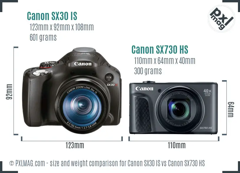 Canon SX30 IS vs Canon SX730 HS size comparison