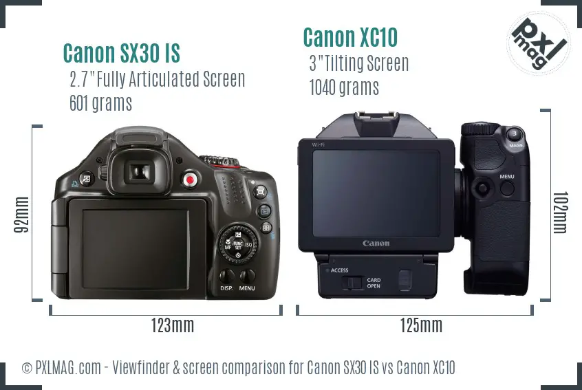 Canon SX30 IS vs Canon XC10 Screen and Viewfinder comparison