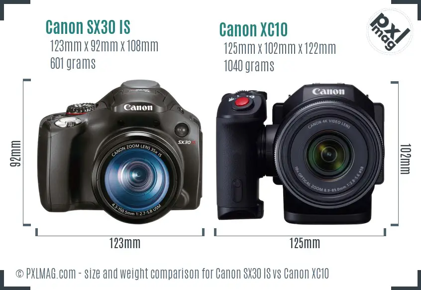 Canon SX30 IS vs Canon XC10 size comparison