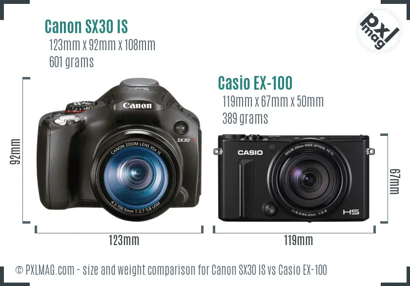 Canon SX30 IS vs Casio EX-100 size comparison