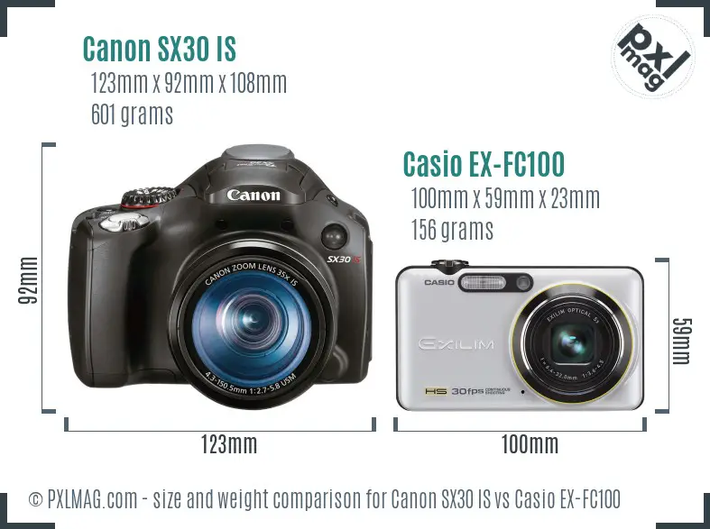 Canon SX30 IS vs Casio EX-FC100 size comparison