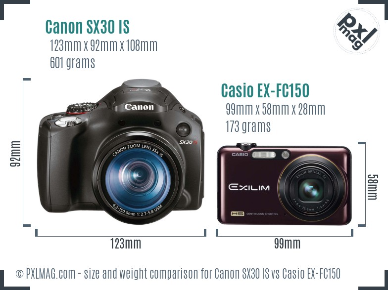 Canon SX30 IS vs Casio EX-FC150 size comparison