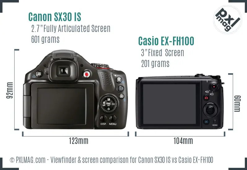 Canon SX30 IS vs Casio EX-FH100 Screen and Viewfinder comparison