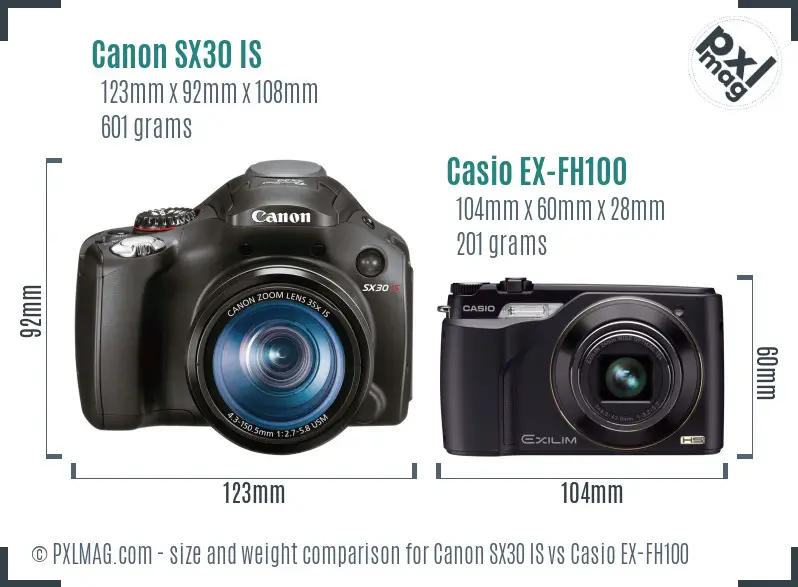 Canon SX30 IS vs Casio EX-FH100 size comparison