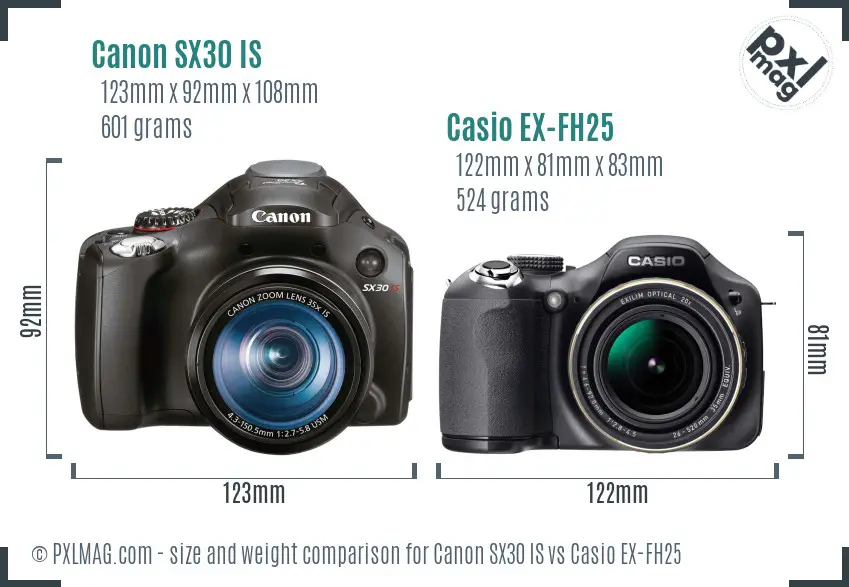 Canon SX30 IS vs Casio EX-FH25 size comparison