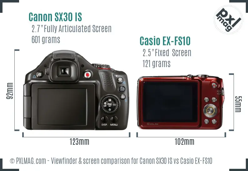 Canon SX30 IS vs Casio EX-FS10 Screen and Viewfinder comparison