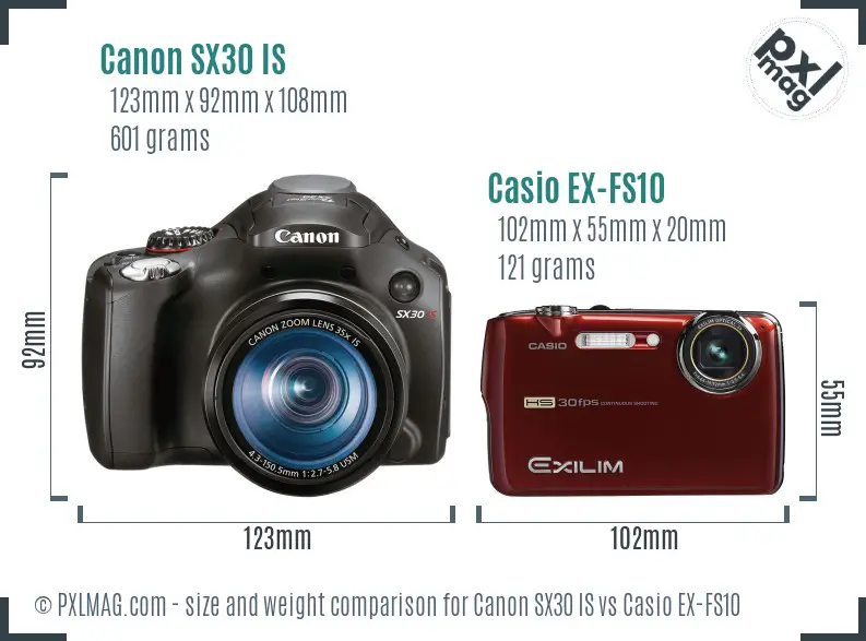 Canon SX30 IS vs Casio EX-FS10 size comparison