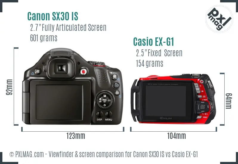 Canon SX30 IS vs Casio EX-G1 Screen and Viewfinder comparison