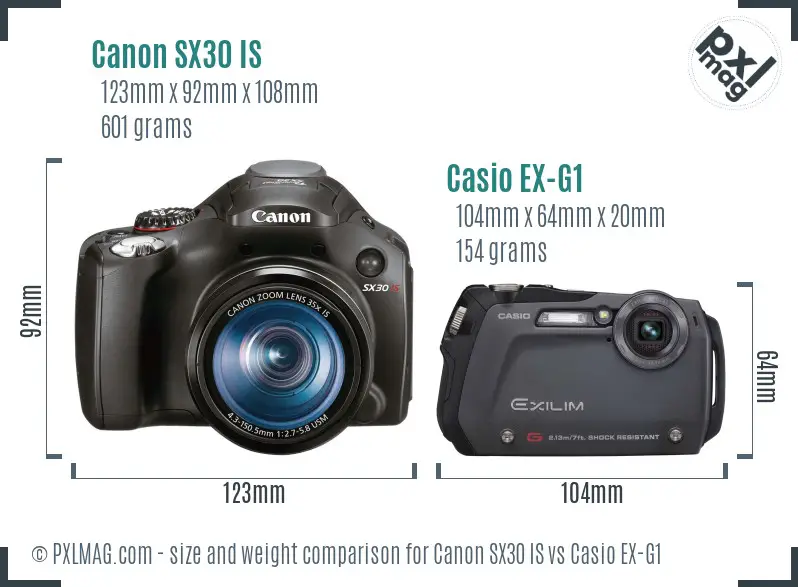 Canon SX30 IS vs Casio EX-G1 size comparison