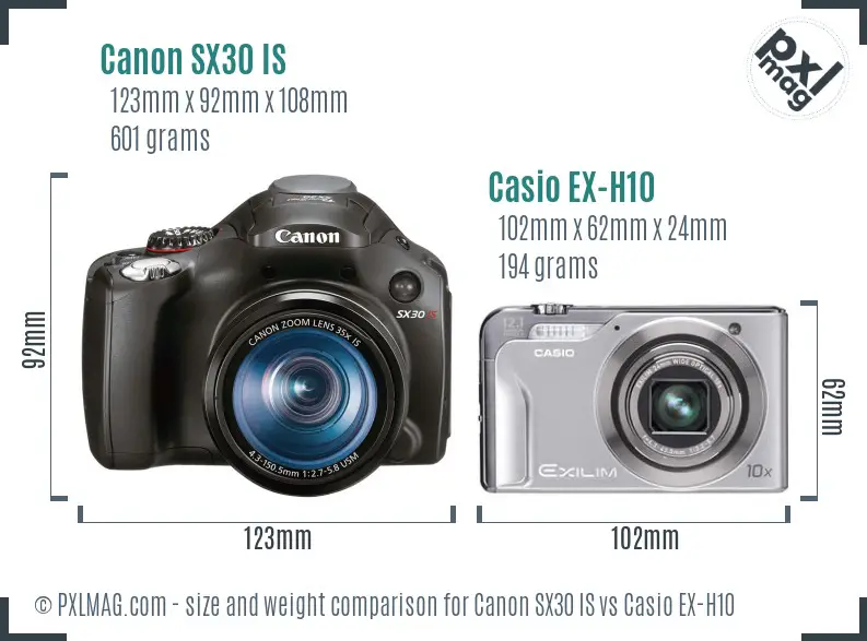 Canon SX30 IS vs Casio EX-H10 size comparison