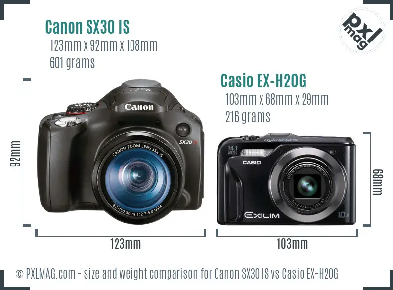 Canon SX30 IS vs Casio EX-H20G size comparison