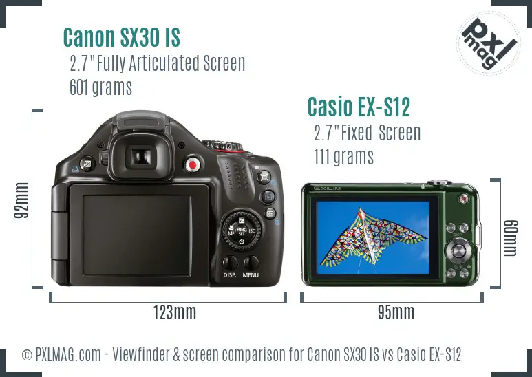 Canon SX30 IS vs Casio EX-S12 Screen and Viewfinder comparison