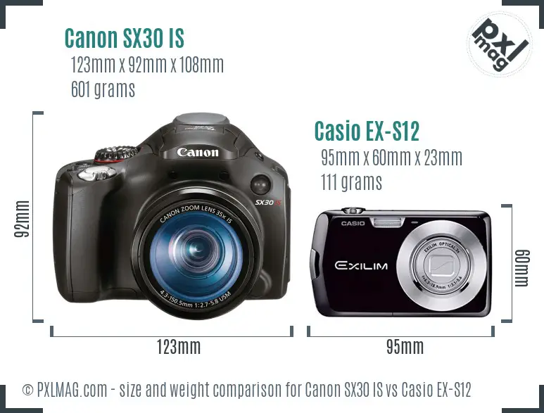 Canon SX30 IS vs Casio EX-S12 size comparison