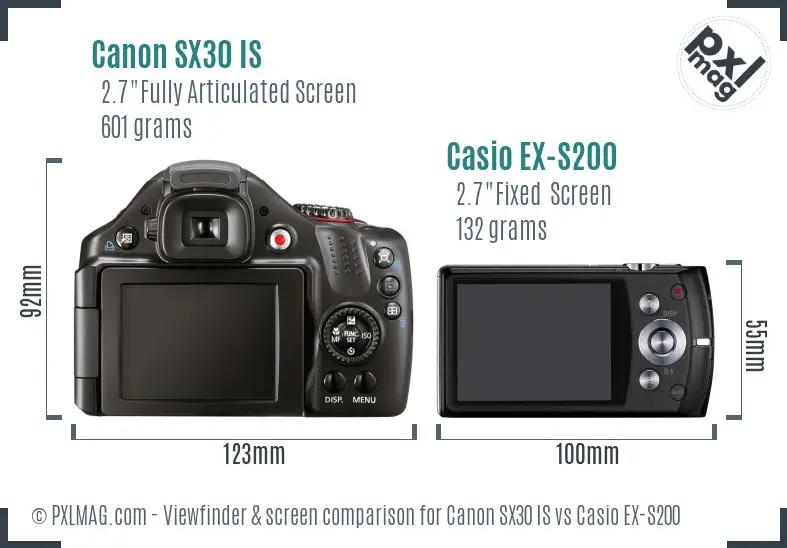 Canon SX30 IS vs Casio EX-S200 Screen and Viewfinder comparison