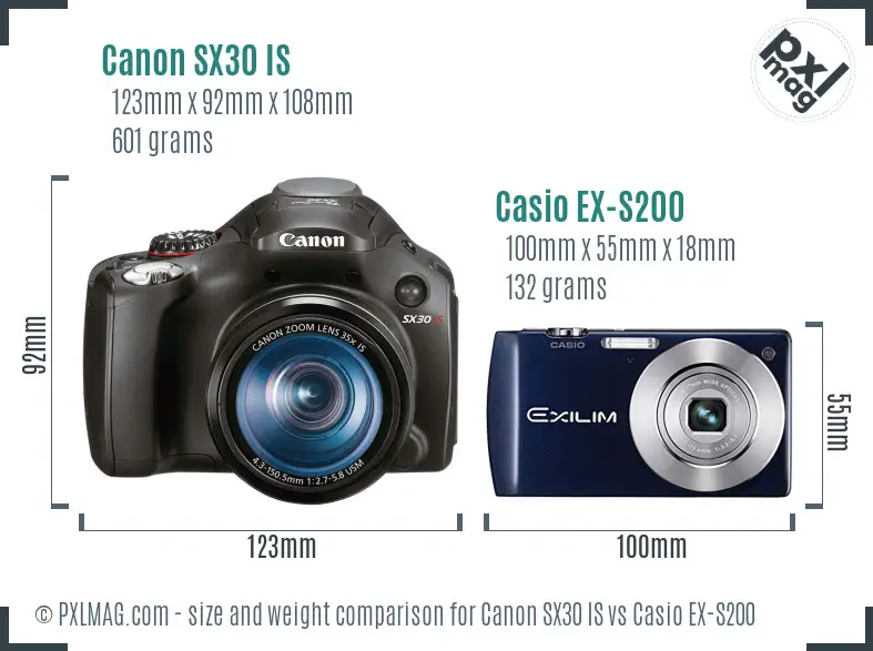 Canon SX30 IS vs Casio EX-S200 size comparison