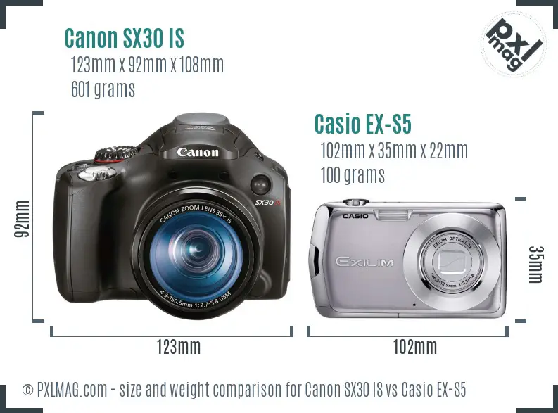 Canon SX30 IS vs Casio EX-S5 size comparison