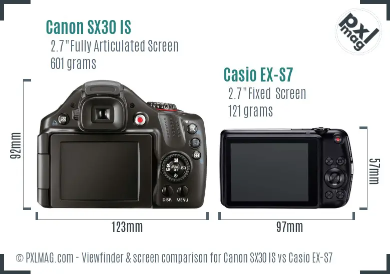 Canon SX30 IS vs Casio EX-S7 Screen and Viewfinder comparison