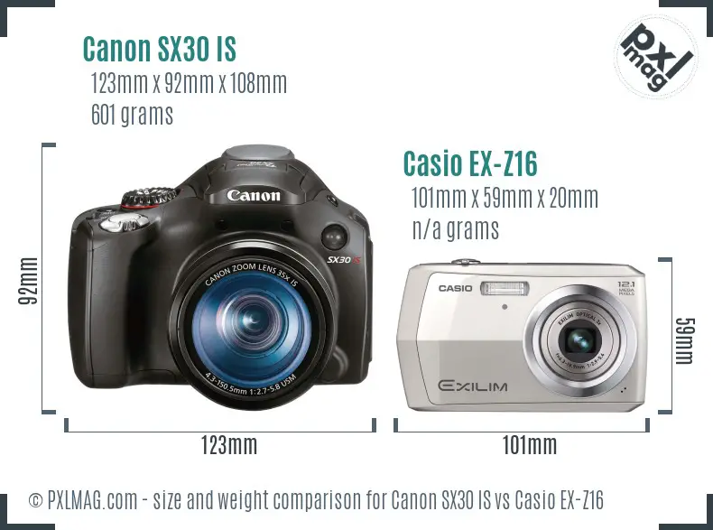 Canon SX30 IS vs Casio EX-Z16 size comparison