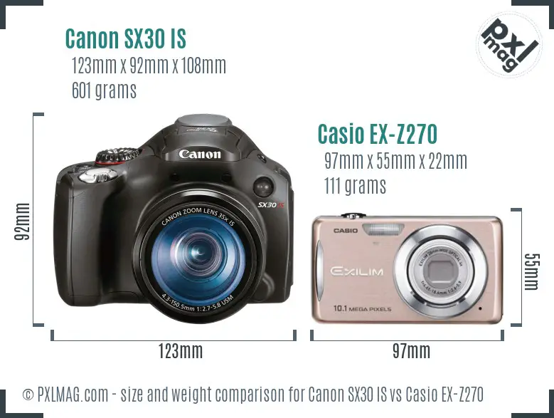 Canon SX30 IS vs Casio EX-Z270 size comparison