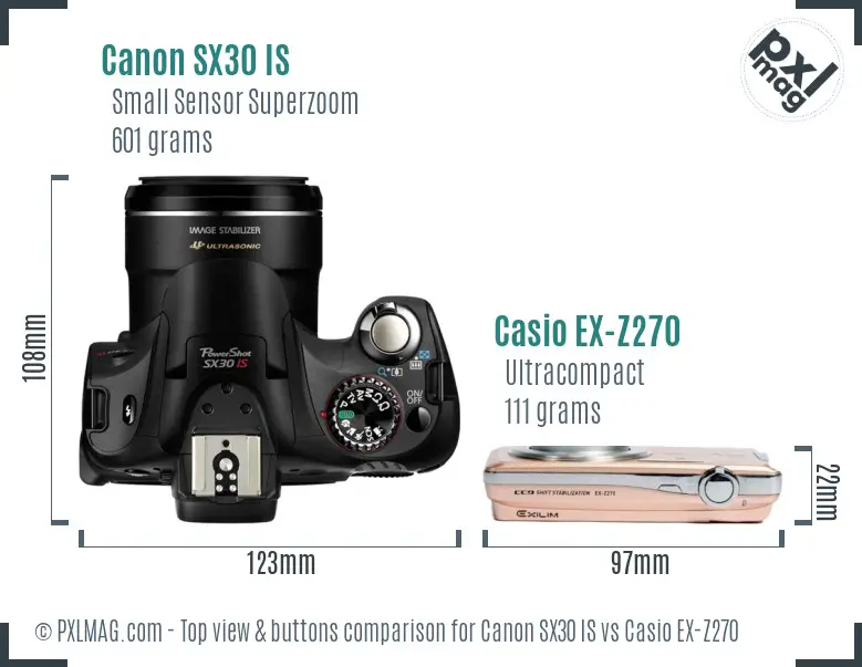 Canon SX30 IS vs Casio EX-Z270 top view buttons comparison