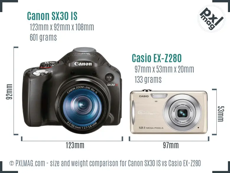 Canon SX30 IS vs Casio EX-Z280 size comparison