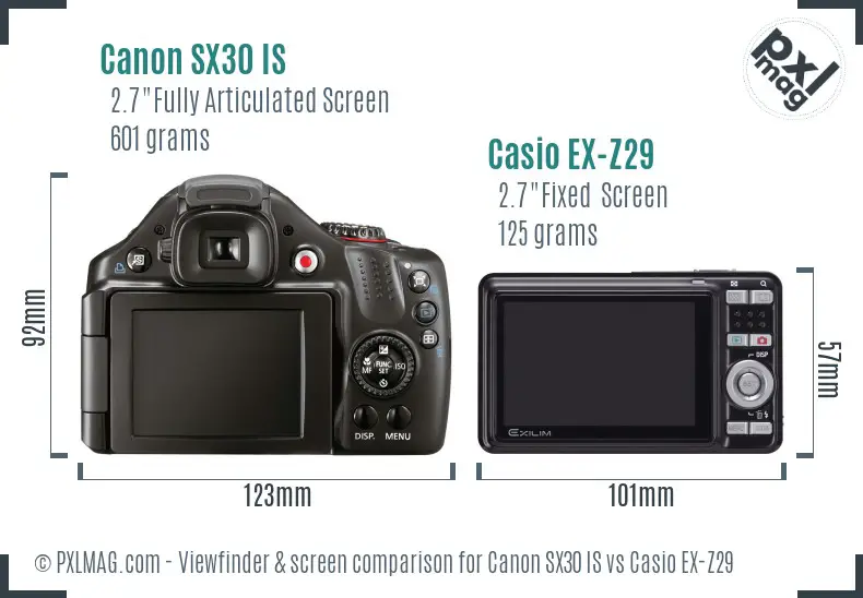 Canon SX30 IS vs Casio EX-Z29 Screen and Viewfinder comparison