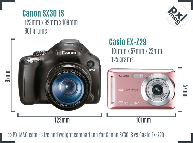 Canon SX30 IS vs Casio EX-Z29 size comparison