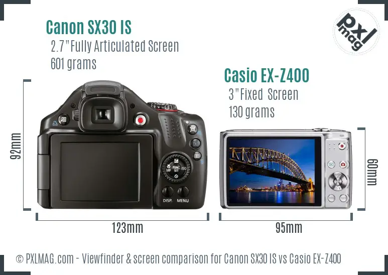 Canon SX30 IS vs Casio EX-Z400 Screen and Viewfinder comparison