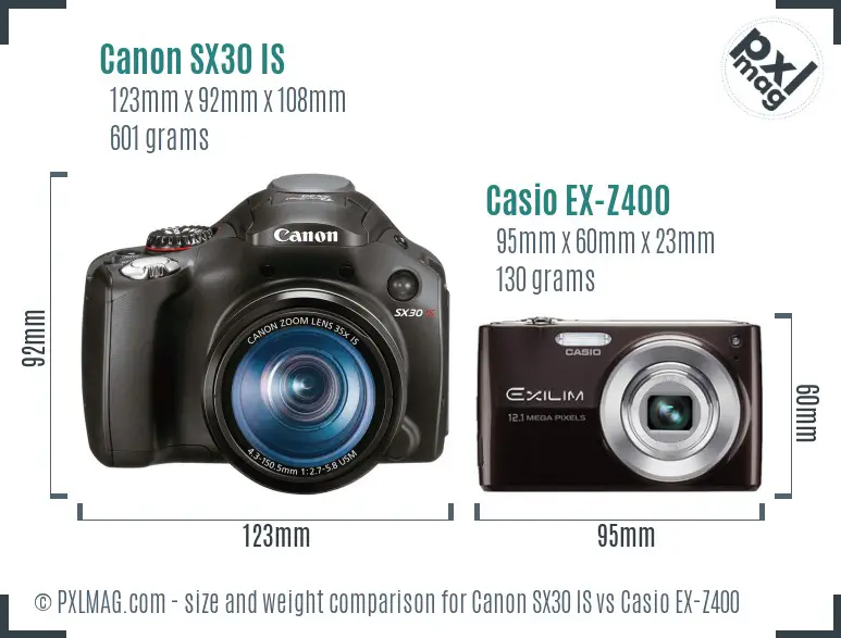 Canon SX30 IS vs Casio EX-Z400 size comparison