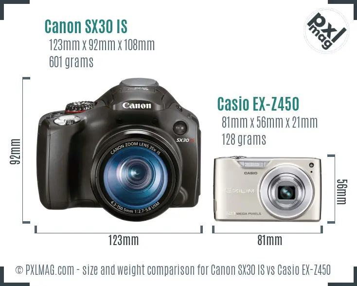 Canon SX30 IS vs Casio EX-Z450 size comparison Canon SX30 IS vs Casio EX-Z450 size comparison