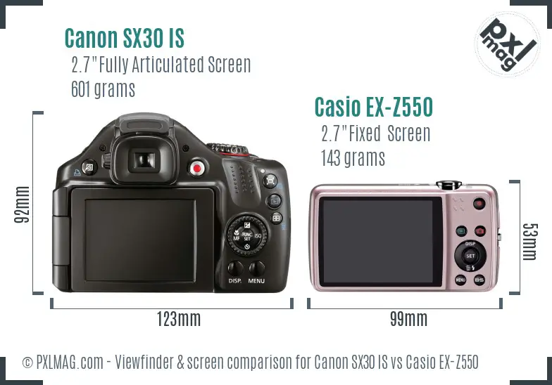 Canon SX30 IS vs Casio EX-Z550 Screen and Viewfinder comparison