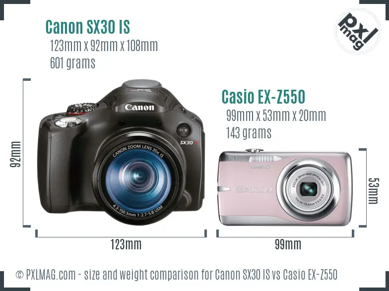 Canon SX30 IS vs Casio EX-Z550 size comparison