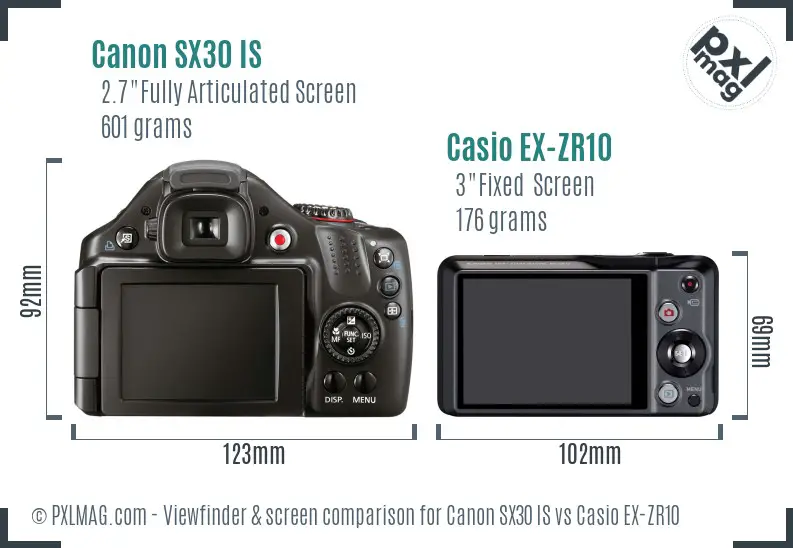 Canon SX30 IS vs Casio EX-ZR10 Screen and Viewfinder comparison