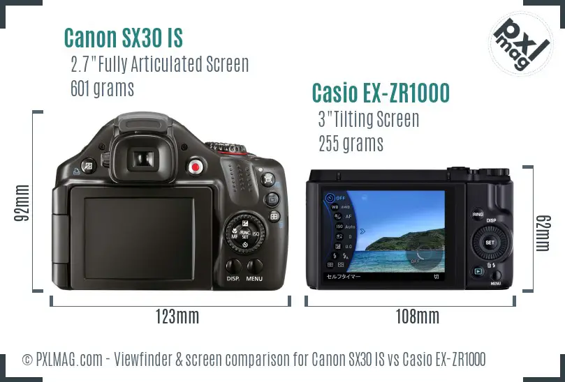 Canon SX30 IS vs Casio EX-ZR1000 Screen and Viewfinder comparison