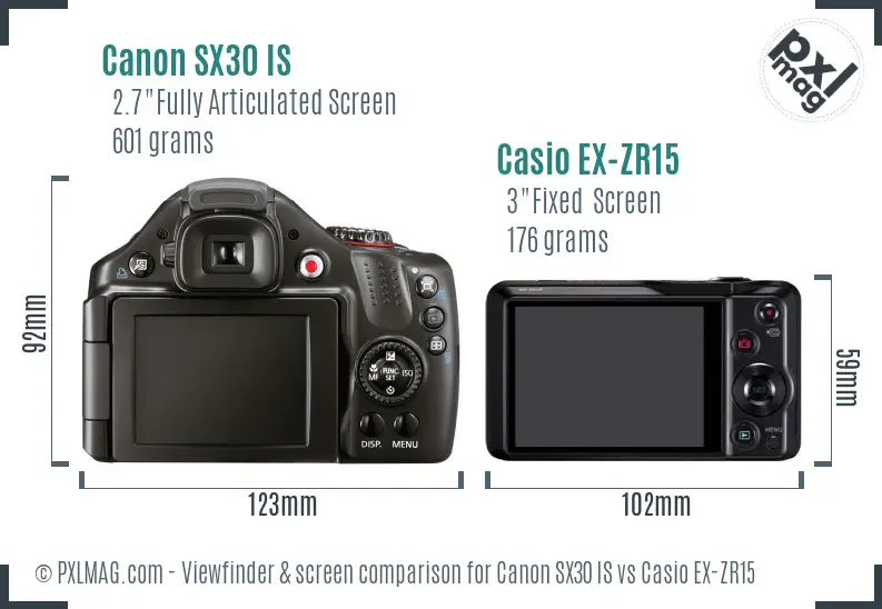Canon SX30 IS vs Casio EX-ZR15 Screen and Viewfinder comparison Canon SX30 IS vs Casio EX-ZR15 Screen and Viewfinder comparison