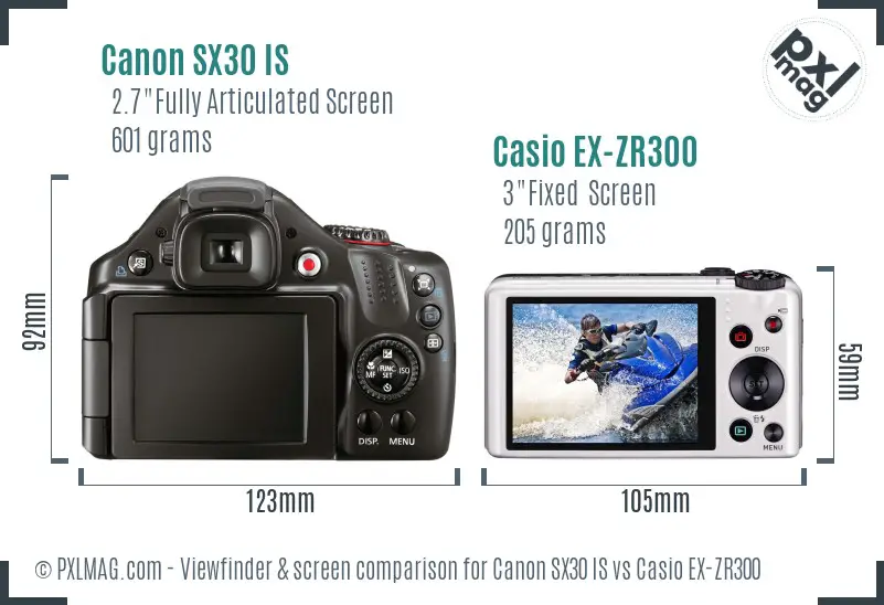Canon SX30 IS vs Casio EX-ZR300 Screen and Viewfinder comparison