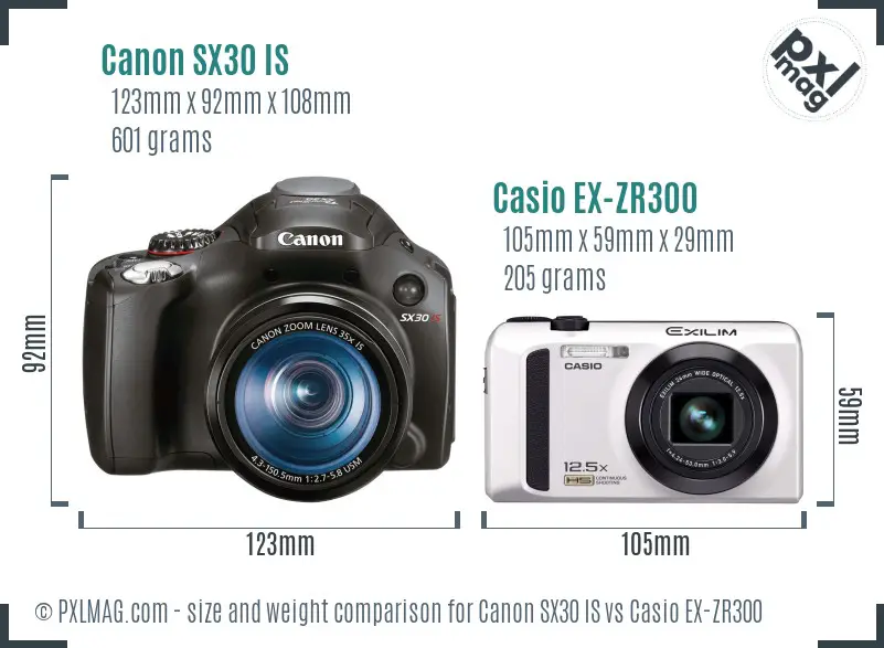 Canon SX30 IS vs Casio EX-ZR300 size comparison