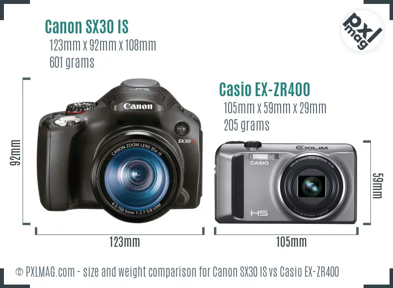 Canon SX30 IS vs Casio EX-ZR400 size comparison