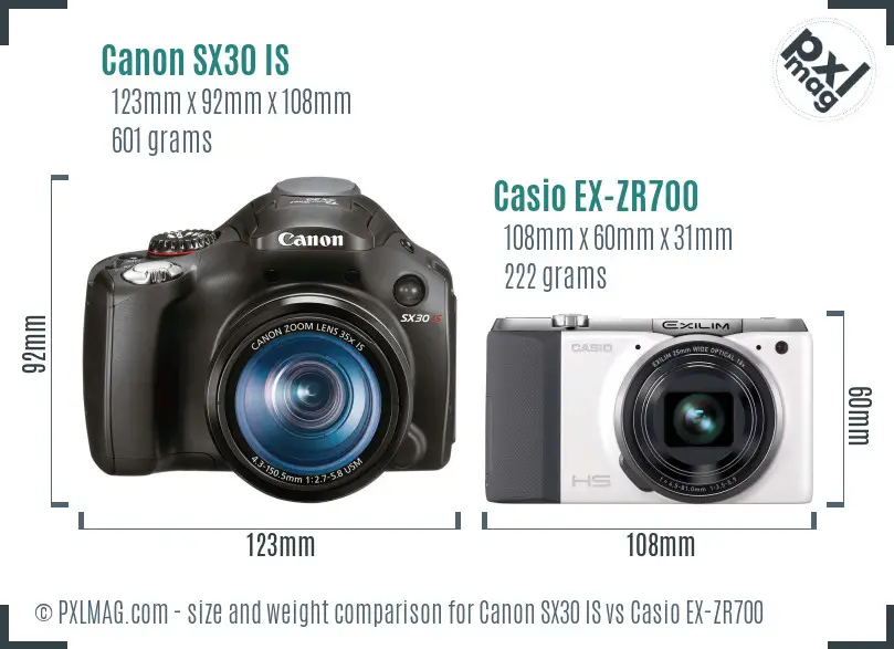 Canon SX30 IS vs Casio EX-ZR700 size comparison Canon SX30 IS vs Casio EX-ZR700 size comparison