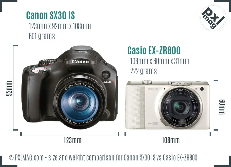 Canon SX30 IS vs Casio EX-ZR800 size comparison
