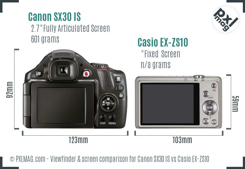 Canon SX30 IS vs Casio EX-ZS10 Screen and Viewfinder comparison