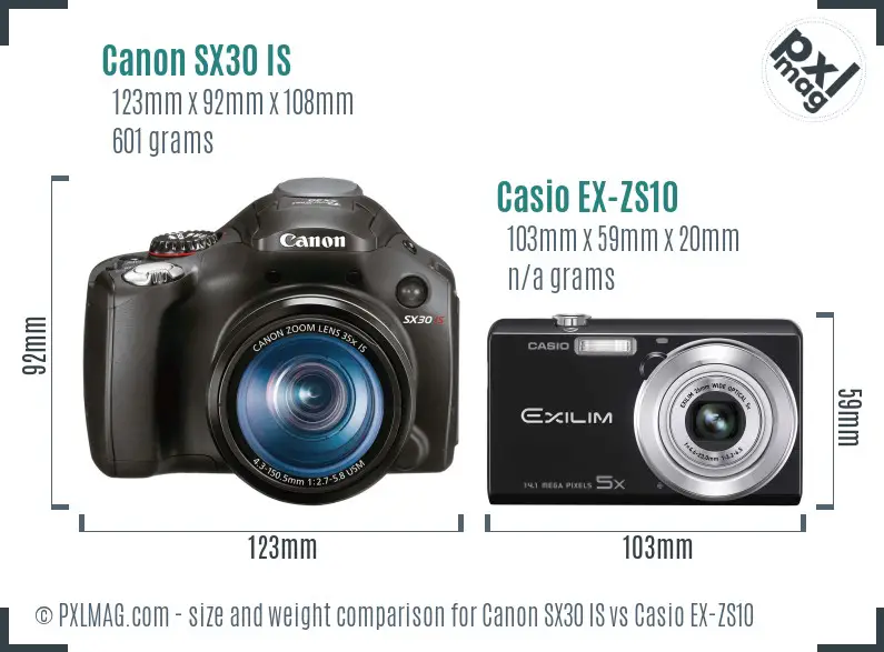 Canon SX30 IS vs Casio EX-ZS10 size comparison