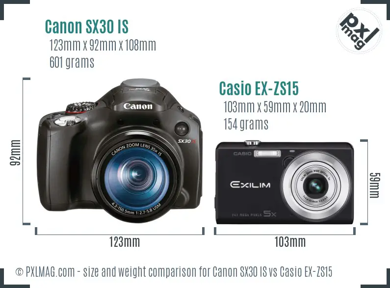 Canon SX30 IS vs Casio EX-ZS15 size comparison